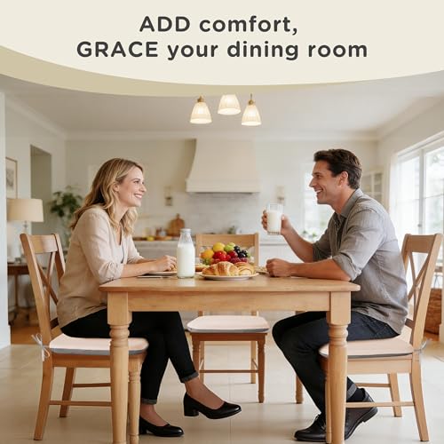 AddGrace Memory Foam Chair Cushions for Dining Chairs Set of 4 Light Pink | 17.5"x17.5"x1.5", with Ties and Non Slip Bottom, Washable Cover, Soft and Skin-friendly Fabric, for Kitchen Dining Room - color: Light Pink