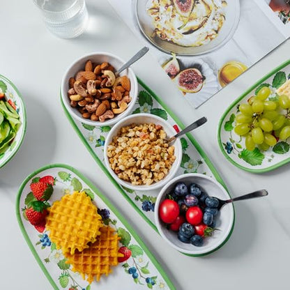 LEHAHA Strawberry Melamine Chip and Dip bowl Serving platter, Set of 3. Rectangular serving platter and small serving bowl sets. Round Dipping Dishes for Condiments, Pre, Dessert, Salsa, Entertaining - color: Strawberry
