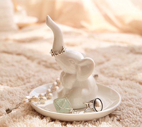 PUDDING CABIN White Elephant Gifts for Women, Wedding Ring Holder Dish, Elephant Gifts for Women Mom Friends, Aunt, Sisters, Birthday Engagement Bridal Shower Mothers Day Xmas Gift - style: Elephant White