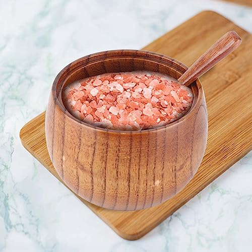 Wooden Salt Box with Lid & Spoon, Seasoning Pot Sugar Bowl Wood Salt & Spice Jar Box Salt Keeper, Pepper, Tea Container for Kitchen Countertop Restaurant