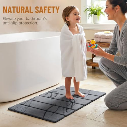 Luxspire Stone Bath Mat, Stone Shower mat Foldable 24x16, Marble Gray | Quick & fast drying diatomaceous earth, Non-slip rubber base, Easy-clean surface for bathroom floor & outside shower - color: E-marble Gray