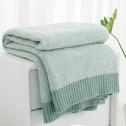 Carriediosa Heather Throw Blanket 60x80, 400GSM Ultra Soft Microfiber | Sage Green, Fuzzy Fluffy Cozy Plush Knit Knitted Throws, Lightweight Cute Preppy Fall Blankets for Couch, Bed - color: Heather - Sage Green, size: 60" X 80"