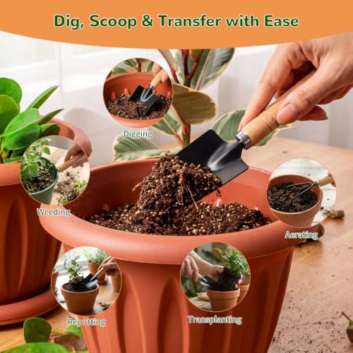 3 Pcs Mini Garden Tool Set with Small Trowel, Mini Shovel & Hand Rake | Iron Gardening Hand Tools with Wood Handle, Potting & Transplanting Tool Kit for Houseplants, Succulents, Herbs & Flowers - color: natural wood-3pcs