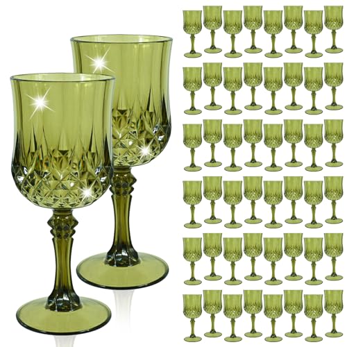 48 Pcs Dark Green Plastic Wine Glasses,Plastic Goblets for Parties | Vintage Wine Glasses Bulk, Reusable, Drinkware Cups, Wedding, Party, Reception, Event Supplies,Table Decoration - color: Dark Green