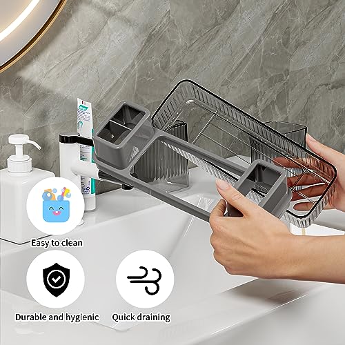 Toothbrush Holder for Bathrooms, 2 Cups Toothbrush Organizer for Bathroom Countertop, Toothbrush Holder Toothbrush Storage for Shower, Tooth Brushing Holder Cup Tray and Toothpaste Caddy Black