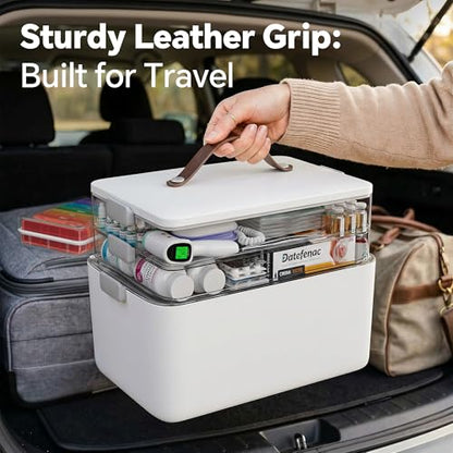 CTIME 3-Tier Medicine Organizer with Leather Portable Pill Case | Multipurpose Medical Box, Pill Organizer, Foldable Large Capacity, Clear Visible Lid, Ideal Gift for Elderly, Home Essential - size: Regular 3-Tier Set