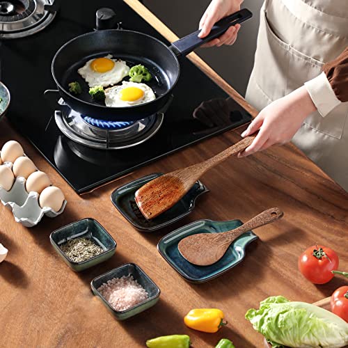 vancasso Stern Spoon Rest for Kitchen, Square Ceramic Spoon Holder for Stove Top, Heat Resistant Utensil Rest for Countertop, Dishwasher Safe, Kiln Green, 2 Pack - color: Green