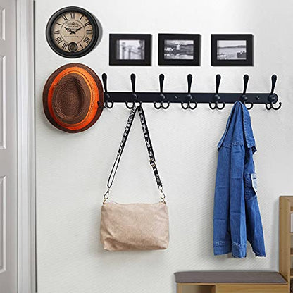 Coat Rack Wall Mount - 29.5” Long 8-Tri-Hooks Heavy Duty Coat Hanger Rail Wall Hooks for Hanging Coats Hats Clothing Clothes Purse Mudroom Entryway, Black, Pack of 2 - color: Black, size: L=29.5” (2 Pcs)