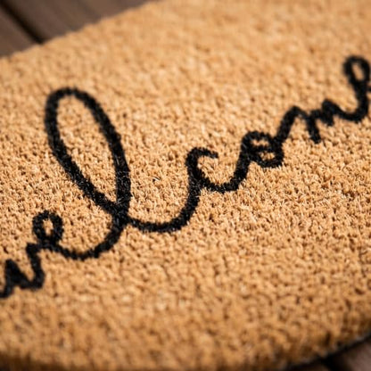 Half-Moon Welcome Doormat | 100% Natural Coir | Modern Script, Anti-Slip Backing | Semicircle Outdoor Front Door Mat - color: Warm Greeting - Arc