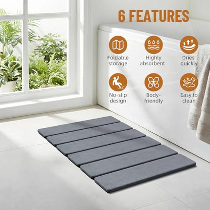 Luxspire Stone Bath Mat, Stone Mat Bathroom Foldable 24x16in 2PC, Dark Gray - color: Dark Gray