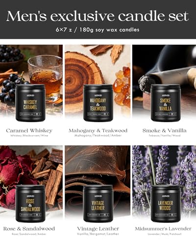 AOOVOO Scented Candles for Men - 6 Pack Candles for Home Scented | 42 oz Soy Wax, 300 Hour Long Lasting Candle, Aromatherapy Candle Birthday, Christmas, Valentine, Gift Set for Men - size: 42oz