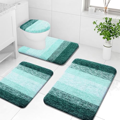 Arotive Microfiber Bathroom Rugs Sets 4 Piece, 24x16+30x20+24x20+17.5x15 | Dark Green, Soft Absorbent Bath Mats, Machine Wash Dry U-Shaped Contour Rug and Toilet Lid Cover for Bathroom - color: Dark Green, size: 30" X 20" + 24" X 16" + 24" X 20" + 17.5" X