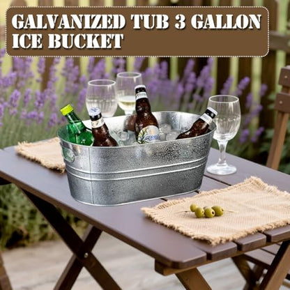 2 Pack Galvanized Tub Ice Bucket Large Metal Drink Buckets for Parties Beer Beverage Tub with Carry Handles for Champagne Cocktails Wine Cooling for Mimosa Bar Supplies 3 Gallon