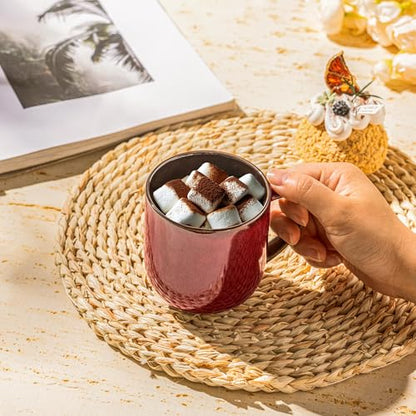 LERATIO Ceramic Coffee Mugs Set of 6,12oz Handmade Coffee Mugs Set | Large Handle for Cappuccino/Latte/Tea/Hot Cocoa,Oven &Dishwasher & Microwave Safe-Red - color: reactive glaze-2
