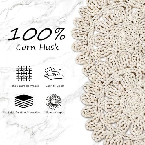 13" Round Placemats Set of 8, Corn Husk Woven Placemat, Rustic White Place Mats for Dining Table Decor, Boho Rattan Wicker Plate Chargers for Wedding Dinner Party