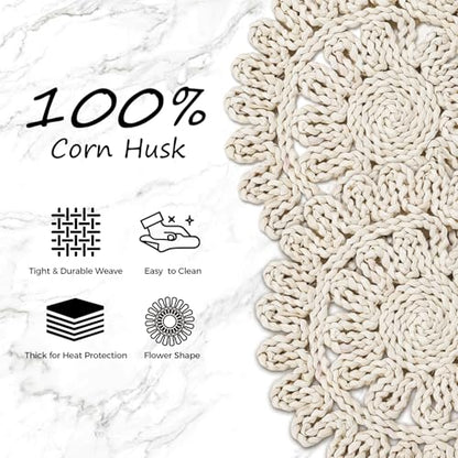 13" Round Placemats Set of 8, Corn Husk Woven Placemat, Rustic White Place Mats for Dining Table Decor, Boho Rattan Wicker Plate Chargers for Wedding Dinner Party