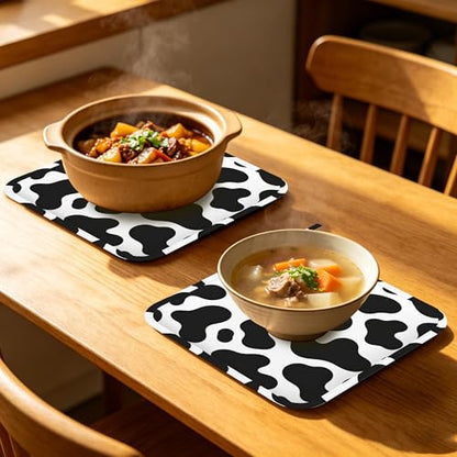 Cow Print Oven Mitts and Pot Holders Set of 4, Heat Resistant Non Slip Kitchen Gloves Hot Pads, Chef Cooking Baking Gifts for Women Bakers, Kitchen Gifts for Cooking Lover Cooks Mom - color: Cow Print