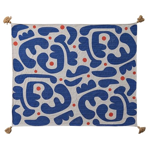 Bloomingville Woven Cotton Blend Throw with Abstract Design, Stripes and Tassels, Multicolor