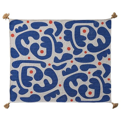 Bloomingville Woven Cotton Blend Throw with Abstract Design, Stripes and Tassels, Multicolor