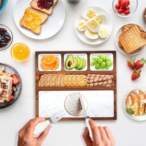 Charcuterie Board Set Premium Large Acacia Wood Cheese Platter with Reusable Bowls, Cheese Knives and Forks - Housewarming, Wedding, Bridal Shower, Birthday Gifts - size: Large 16" Cheese Board