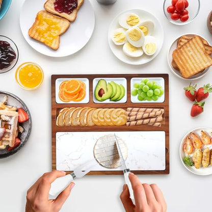 Charcuterie Board Set Premium Large Acacia Wood Cheese Platter with Reusable Bowls, Cheese Knives and Forks - Housewarming, Wedding, Bridal Shower, Birthday Gifts - size: Large 16" Cheese Board