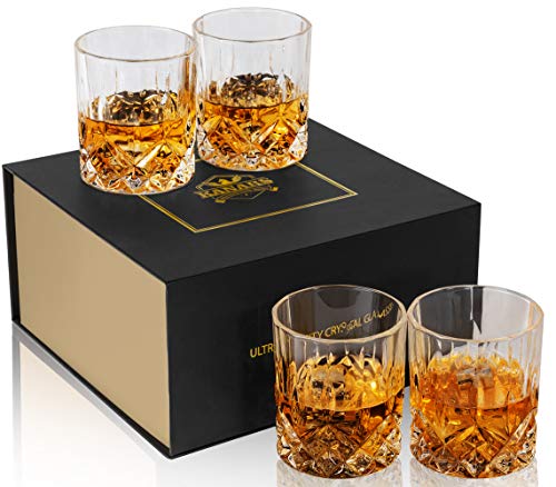 KANARS Old Fashioned Whiskey Glasses with Luxury Box - 10 Oz Rocks Barware For Scotch, Bourbon, Liquor and Cocktail Drinks - Set of 4 - Men Gift | Rocks Barware For Scotch, Bourbon, Liquor and Cocktail Drinks Set of 4 Men Gift - color: Set of 4