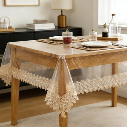 Clear Plastic Tablecloth Vinyl Table Cover 55" x 86",6-8 Seats | Waterproof Oil Proof Rectangle Table Cloth Protector for Dining Table Parties Camping Crystal Clear Lace Tablecloth - size: 86" x 55" (Rectangular)
