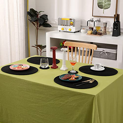 Oval Woven Placemats Set of 4, Rattan Placemats 12x16 Inch Cotton Wicker Placemats Farmhouse Boho Circle Braided Heat Resistant Outdoor Placemats Patio Table Place Mats (Black) - color: Black, size: Oval Set of 4