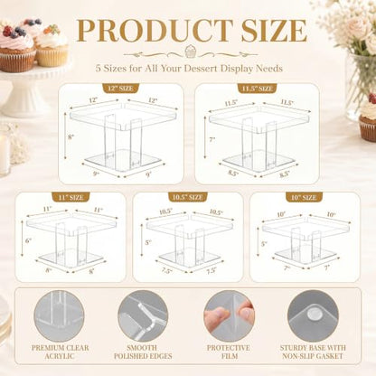 Ripeng 5 Tiered Large Dessert Table Display Set 10, 10.5, 11, 11.5, 12 Inch Buffet Riser Clear Acrylic Dessert Cupcake Stand Riser Bulk 5 Size Party Stand Food Treat Cookie Platter Pastry Serving Tray - size: 10,10.5, 11, 11.5, 12 Inch