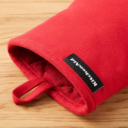 KITCHENAID Gourmet Series Gridlines Mini Oven Mitts 2-Pack Set, Heat Resistant up to 600°F, Soft Silicone Grip, Magnetic Cuff, Passion Red, 5.5"x9" - color: Passion Red