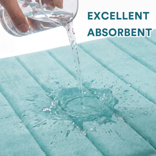 Flamingo P Memory Foam Shower Bathroom Mat Rug Soft Non Slip Bath Mats Machine Washable, 24x17 Inches, Aqua Green - color: Aqua Green Straight Line, size: 24" X 17"
