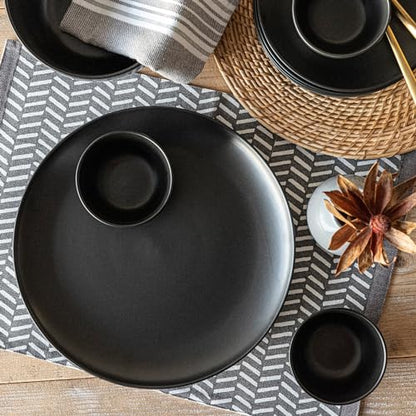 over&back Coupe Stoneware Serving Platter - Elegant 1-Piece Round Serving Platter to Complete Your Kitchen Set - 13.1" x 13.1" - Semi-Matte Black - color: Black, size: Round Platter