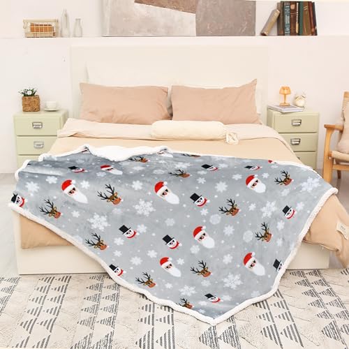 Catalonia Christmas Sherpa Throw Blanket, Xmas Theme Throws, Plush Fleece Couch Blanket |Super Soft, Comfy, Cozy, Fluffy, Warm | 50x60 inch, Ugly - color: Santa Deer Grey, size: 50"x60"
