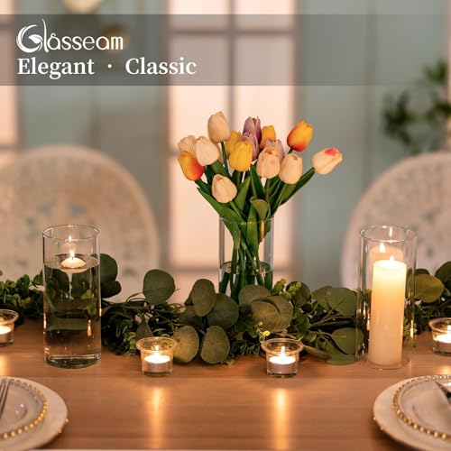 Glasseam Cylinder Vases for Centerpieces, 6Pcs Clear Glass Vase for Flowers | Hurricane Pillar, Floating Candle Holder, Modern, Small Home Decorations, Table Centerpieces, Wedding, Party, 8In - size: 8In