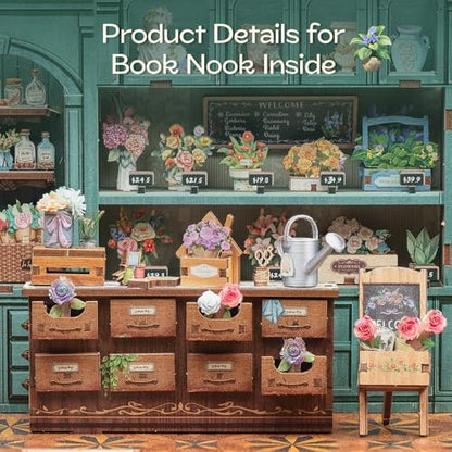 Miniature House Book Nook Kit | DIY Bookshelf 3D Wooden Puzzles for Adults Booknook Plant Gifts for Women Teenagers (Blossom Florists) - style: Blossom Florists