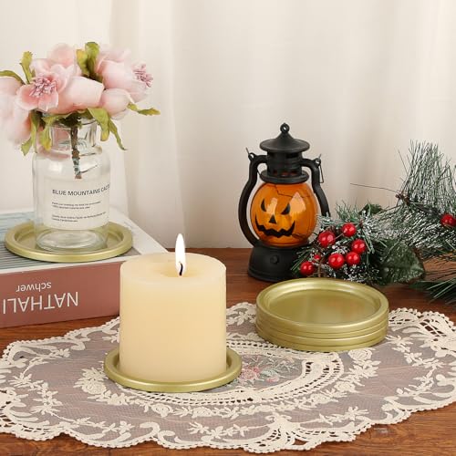 OwnMy 6PCS Iron Candle Holders for Pillar Candles, 3" Metal Candle Plates | Small Round Tealight Holders Gold Iron Pillar Candle Trays, Elegant Candle Stand Bases for Wedding Dining Table Centerpieces - color: Gold-6pcs