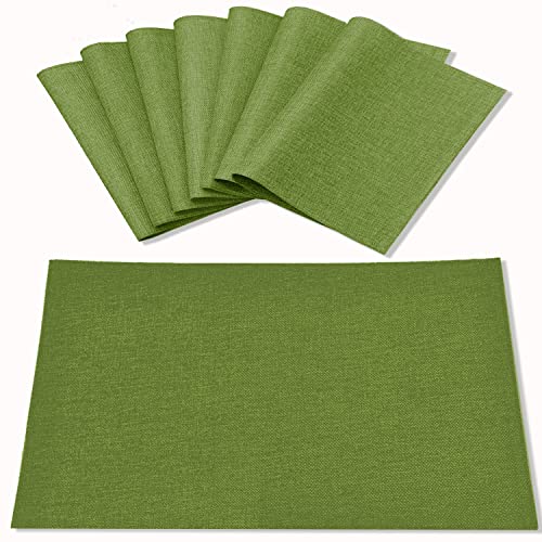 Cloth Placemats Set of 8, Linen Type Fabric Placemats Machine Washable Heat Resistant Placemats Wrinkle Free Thick Polyester Kitchen Place Mats for Dining Table (Green) - color: Green, size: Placemats 12'' x 18'', Set of 8