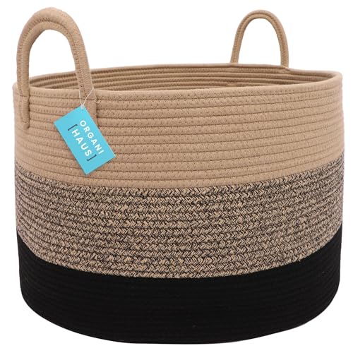 OrganiHaus Round Toy Basket & Blanket Basket, Cotton Rope 20x13" | 3-Toned Brown - Round Cotton Rope Basket, 20x13" - color: 3-toned Brown, size: Wide