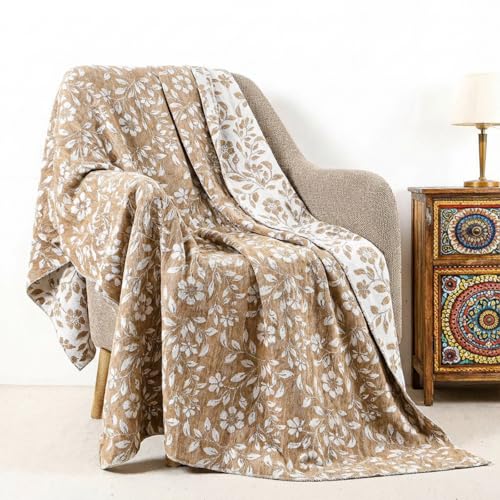 Hahafelt Brown Floral Chenille Throw Blanket 50 x 60'' Farmhouse Vintage Boho Flower Blanket Soft Throw for Couch Bed Sofa Chair Living Room Outdoor Woven Decorative Home Gift - color: Brown, style: Flower