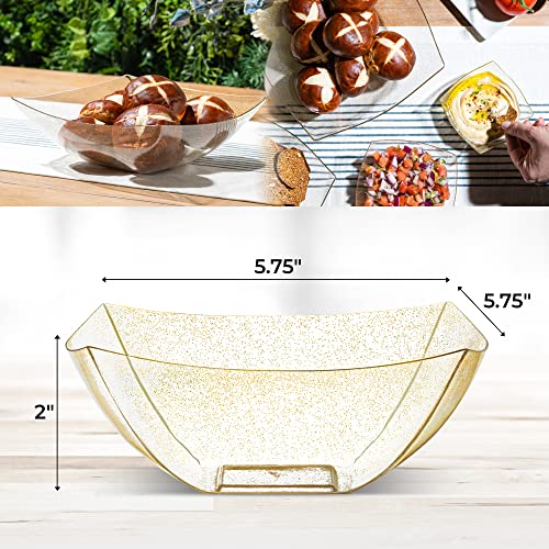 4 Pack Disposable Gold Plastic Serving Bowls Square Party Candy Use 16oz | Square Design. Disposable Party Tableware. Salad, Fruit & Candy Use. Candy Buffet Containers. Gold Plastic. - color: GOLD GLITTER, size: 16 OUNCE