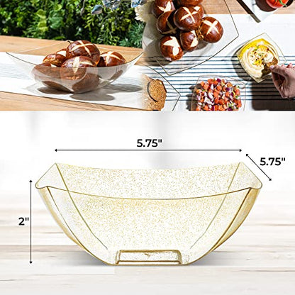 4 Pack Disposable Gold Plastic Serving Bowls Square Party Candy Use 16oz | Square Design. Disposable Party Tableware. Salad, Fruit & Candy Use. Candy Buffet Containers. Gold Plastic. - color: GOLD GLITTER, size: 16 OUNCE