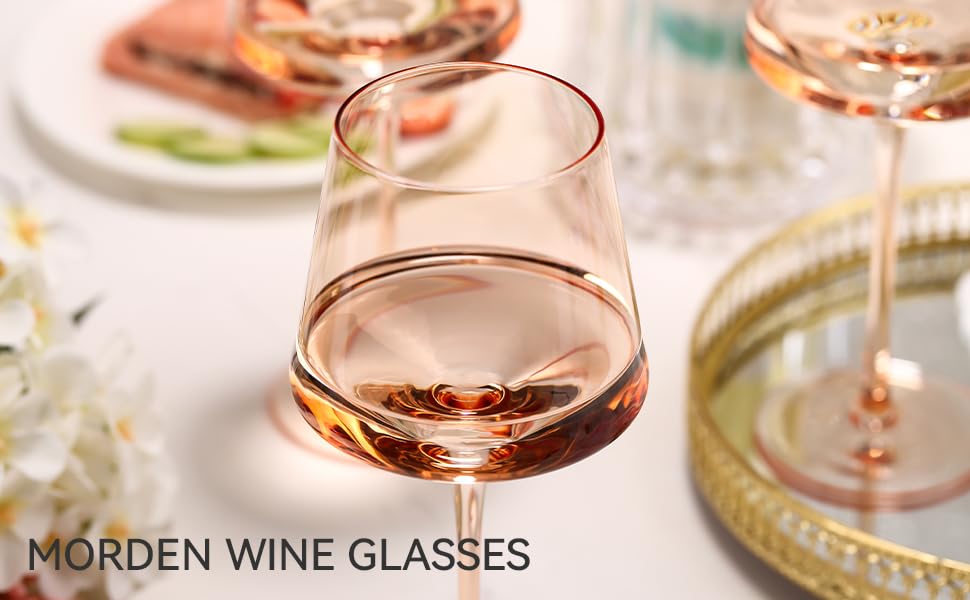 Light peach orange Wine Glasses Set of 6,18oz Blush Pink Wine Glassware Gift Set-Pale peach Hand Blown light peachy-orange Glass Drinkware for Red White Wine - color: Light Amber