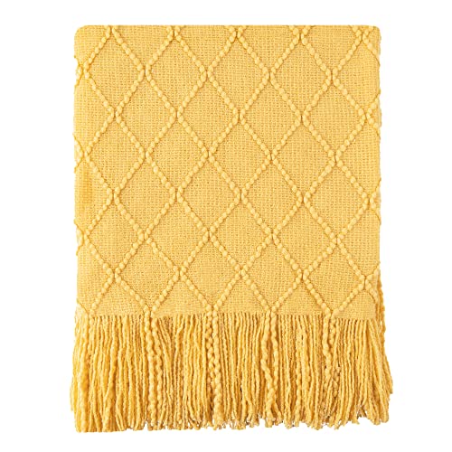 BATTILO HOME Mustard Throw Blanket with Fringe Geometric Bed Gold Yellow Throws Breathable Decorative Large Throw for Couch Sofa Indoor Outdoor (Mustard, 50"x60") - color: Mustard, size: 50 x 60 in.