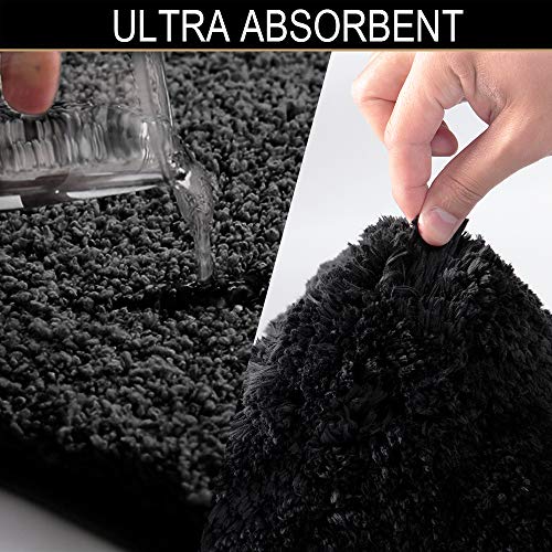 Walensee Shaggy 2 Piece Bath Rug Set - U Shape Contour Rug (20 x 24, Black) & 20 x 32 Bathroom Rug, Plush Machine Wash/Dry Bath Mats, Absorbent Non Slip - color: Black