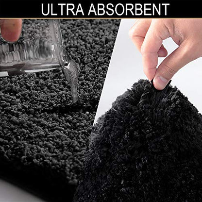 Walensee Shaggy 2 Piece Bath Rug Set - U Shape Contour Rug (20 x 24, Black) & 20 x 32 Bathroom Rug, Plush Machine Wash/Dry Bath Mats, Absorbent Non Slip - color: Black
