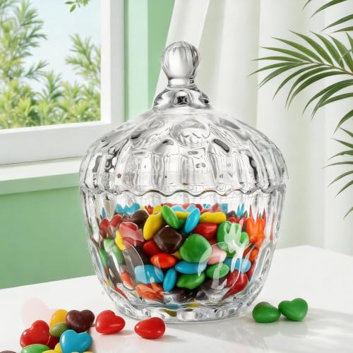 KANPURA 11.5 oz Candy Dish with Lid, Small Glass Candy & Cookie Jar | Clear Candy Bowl for Easter, Weddings, Buffet Parties & Holidays, Decorative Candy Dish for Home Office Desk Table - color: Clear, 11.5oz