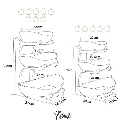 Seven Sparta 3 Tier Fruit Bowl for Kitchen Counter (PLUS Series) / Ceramic Serving Bowls with Bamboo Stand/Big Size Tiered Fruit Basket for Fruit Vegetable Storage, Dessert, Salad Buffet Server - style: PLUS edition