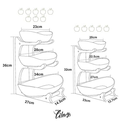 Seven Sparta 3 Tier Fruit Bowl for Kitchen Counter (PLUS Series) / Ceramic Serving Bowls with Bamboo Stand/Big Size Tiered Fruit Basket for Fruit Vegetable Storage, Dessert, Salad Buffet Server - style: PLUS edition