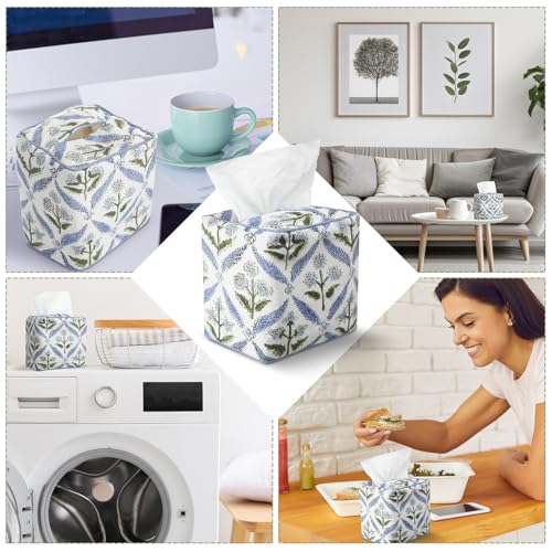 Blue Fabric Tissue Box Cover - Floral Print Tissue Box & Decorative Square Napkin Holder Handmade Cotton for Home Bedroom Vanity Countertop Night Stands Office - style: Blue