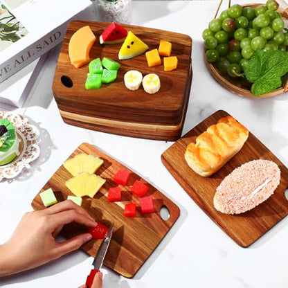 FoldTier 12 Pcs Wood Cutting Boards Bulk 8 x 6 Inch Small Kitchen Charcuterie with Oval Hole Kitchen Serving Chopping Boards for Pizza, Bread, Charcuterie, Fruit, Vegetables(Acacia Wood)
